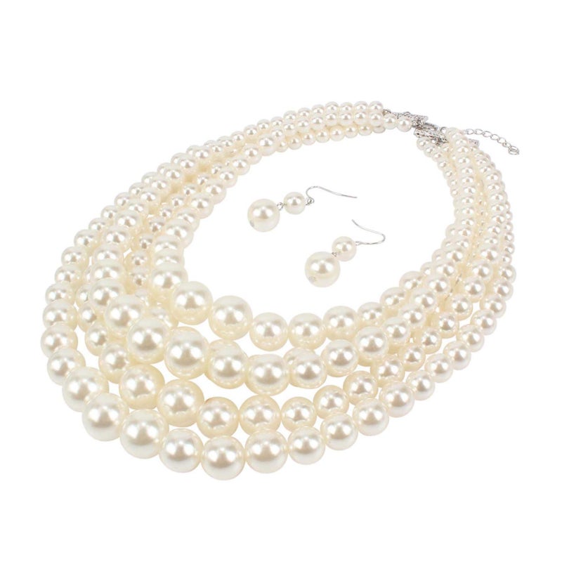 KOSMOS-LI Multi Layer Pearl Strand Necklace Bracelet And Earring Faux Ivory Pearl Women Jewelry Set Stocking Stuffers - Image 4